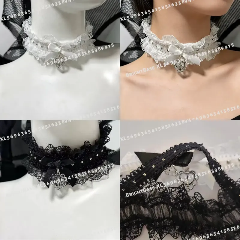 Magnetic Clasp Cosplay - Gotik Siyah Dantel Gerdanlık, Fiyonklu Haç